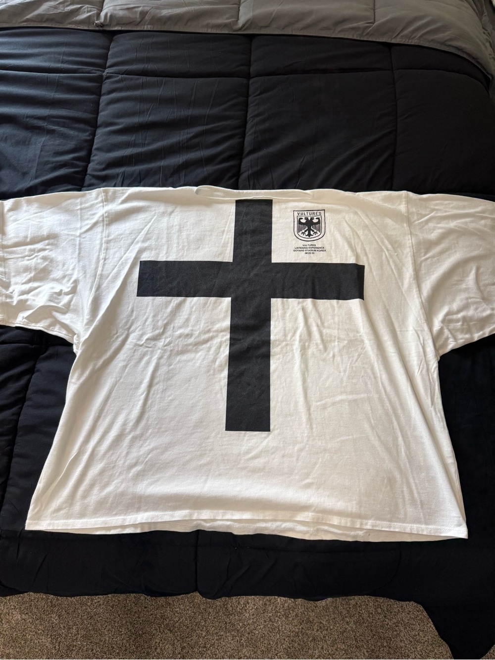 Yeezy White Short Sleeve Tee, OS Large Black Cross